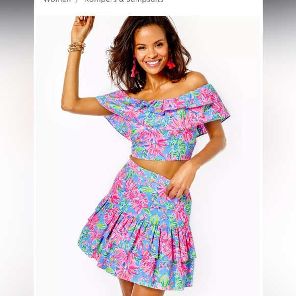 Lilly Pulitzer women’s size 0 Mayslie Ruffle Mini Skirt Blue Peri Sunrise Bay - Picture 1 of 4